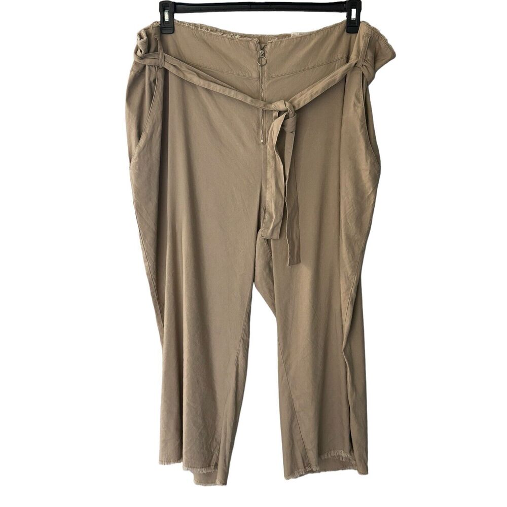 INC International Concepts SZ 28W Wide Leg Crop Pants Hi-Rise Pockets Frayed Tan